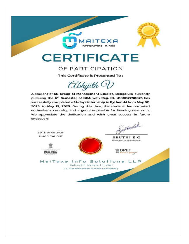 Internship Certificate